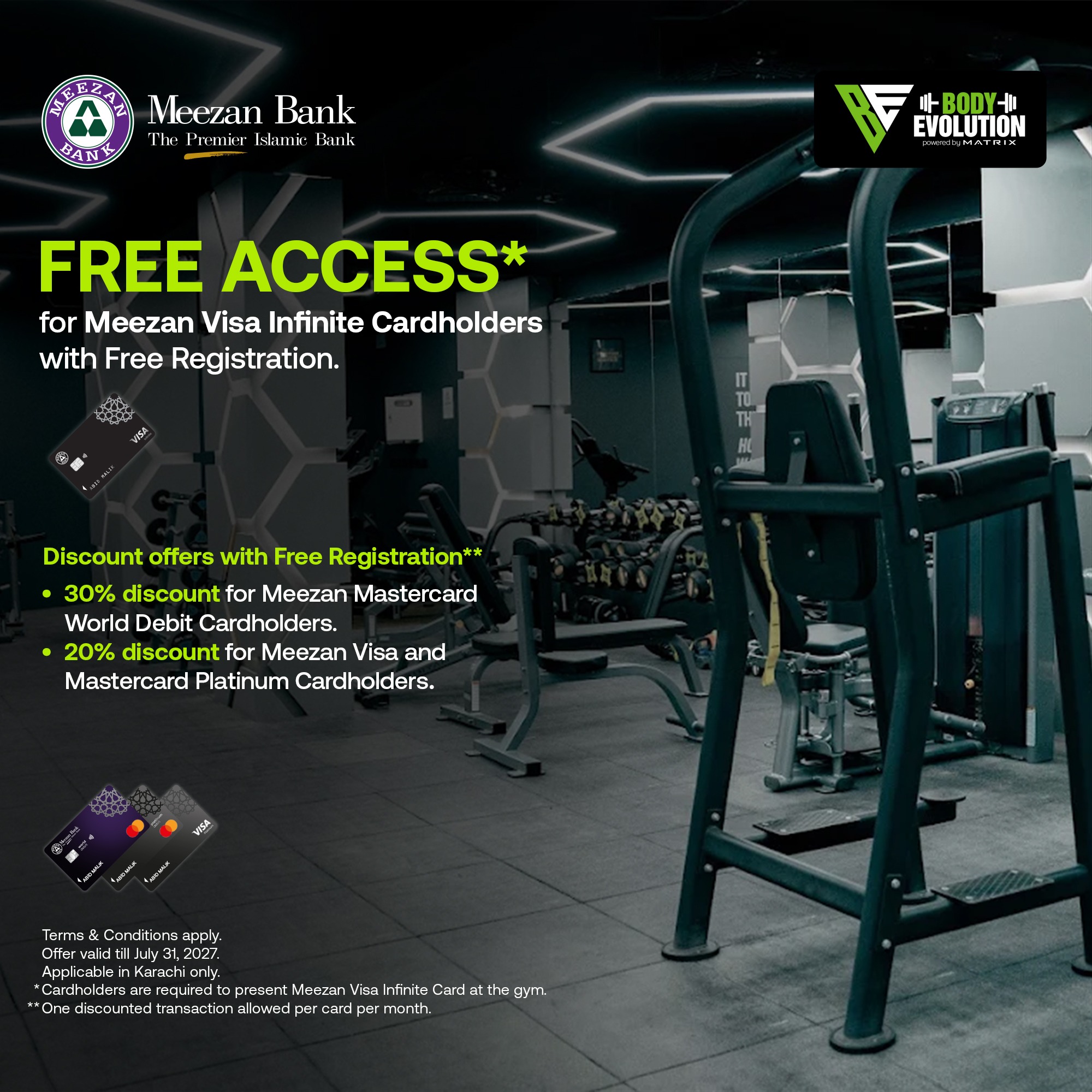 Body Evolution Meezan Bank cardholder offer valid until 31 July 2027